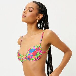 Frankie’s Bikinis Maggie Bikini Top in Groovy Florals Size Small NEW